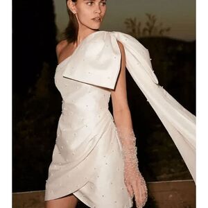 NWT Sachin & Babi Pippa Pearl Embellished Mini Dress One Shoulder Bow Size 12‎